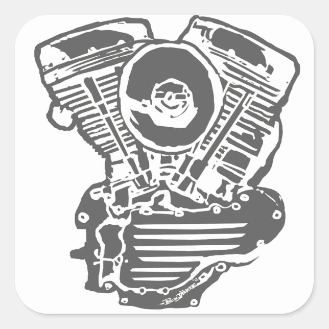 Adesivo Quadrado Desenho do motor de Harley Panhead
